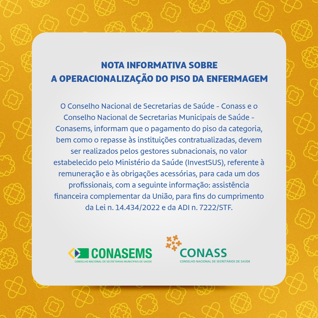 Nota Piso Da Enfermagem Conasems E Conass Cosems Go